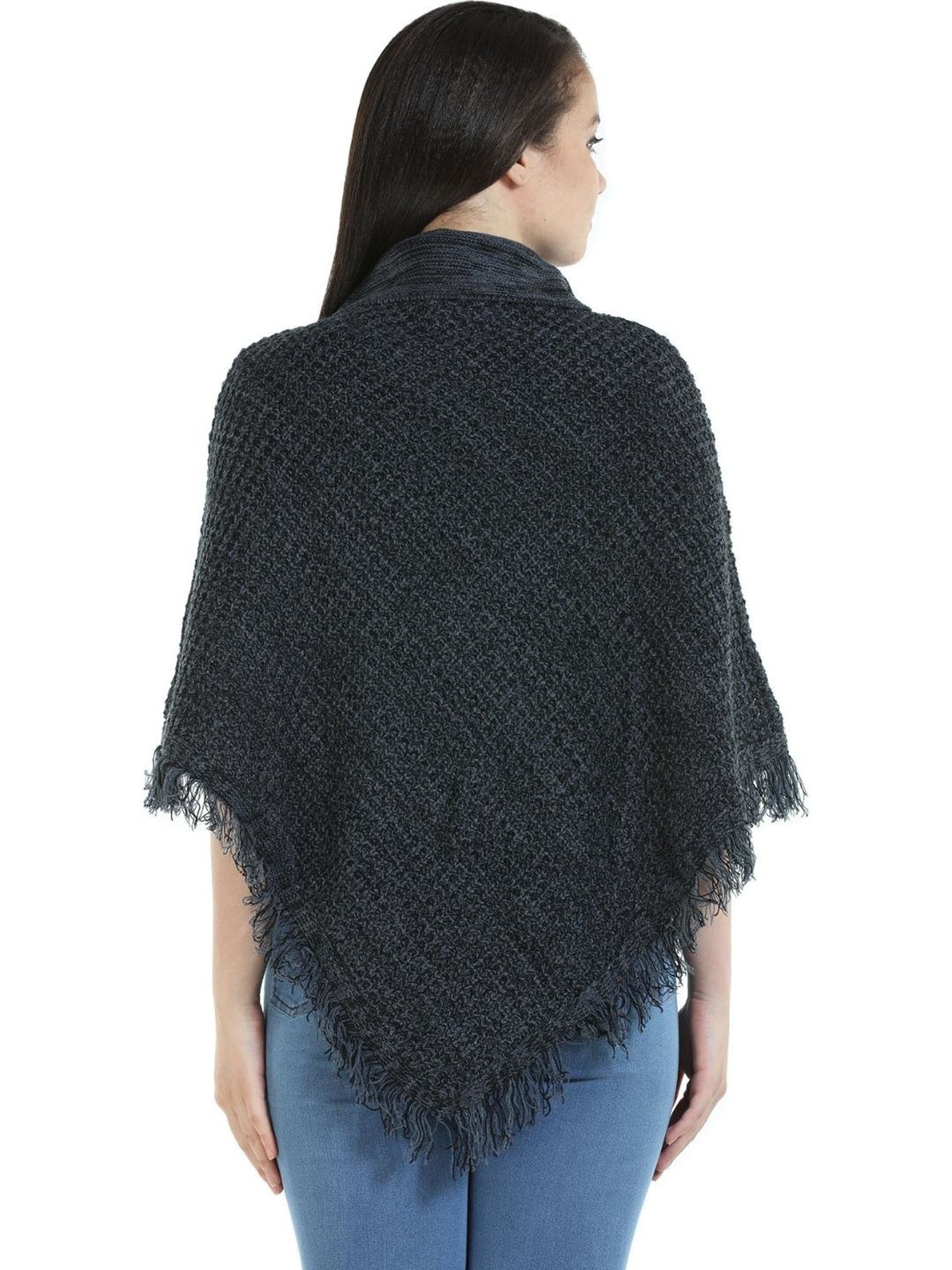 Mustard Black Textured Poncho