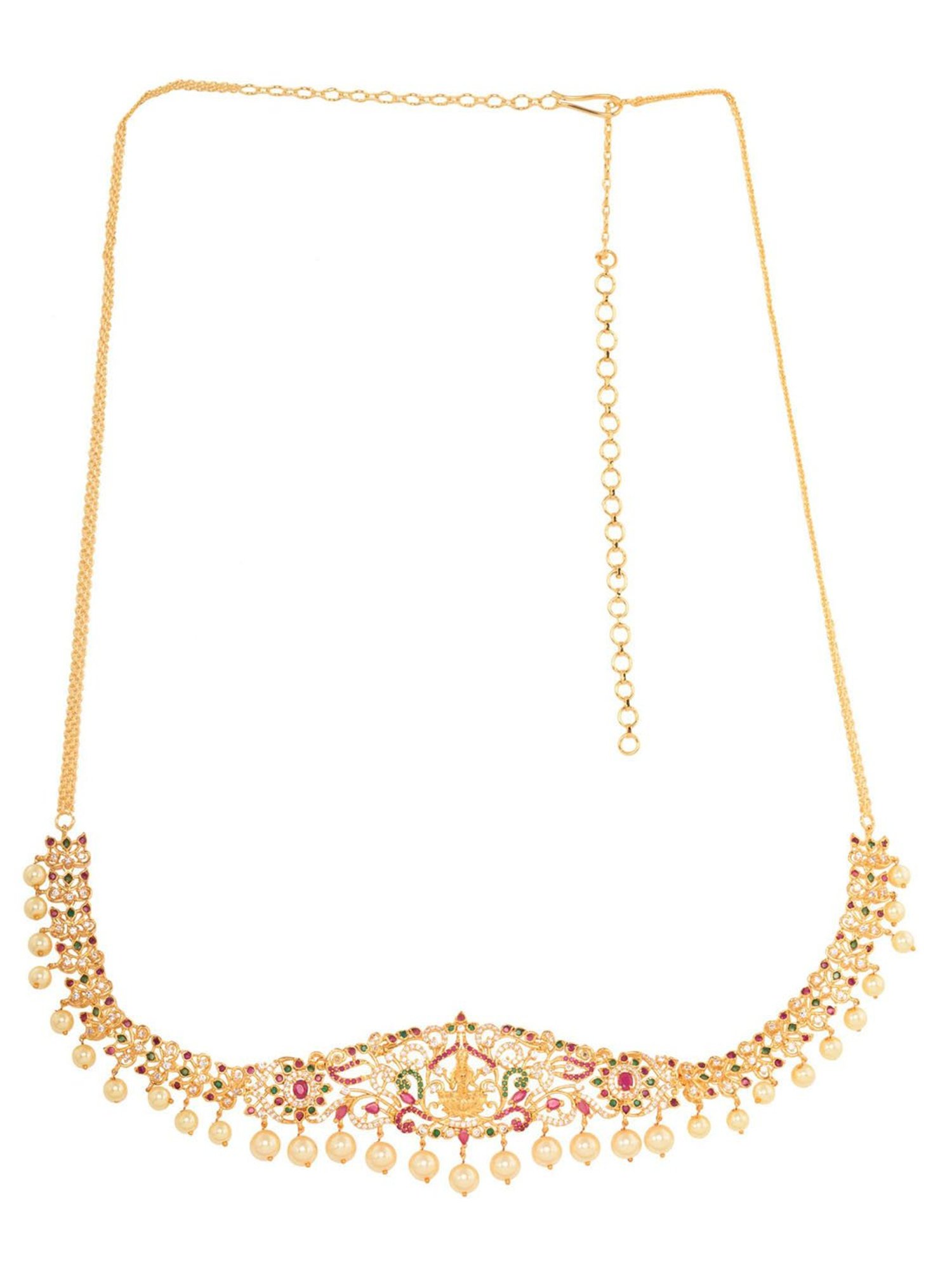 Saraf Rs Jewellery Red & Green Ad Studded Gold Plated Goddess Lakshmi Templef Kamarbandh