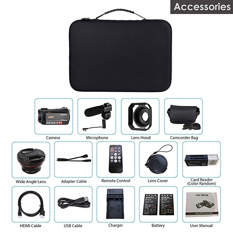 4K Camcorder Video Camera  12x Optical Zoom 3.1&rsquo;&rsquo; IPS Touch Screen 4K Ultra HD 1080P 60FPS WiFi Digital Camcorders with Microphone Wide Angle Lens and Storage Case