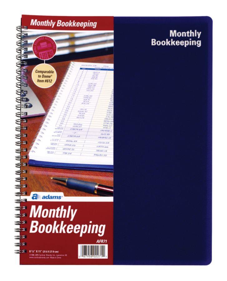 Adams AFR71 Monthly Bookkeeping Record Spiral Bound - White Sheet(s) - Blue, Yellow Print Color - 1 Each