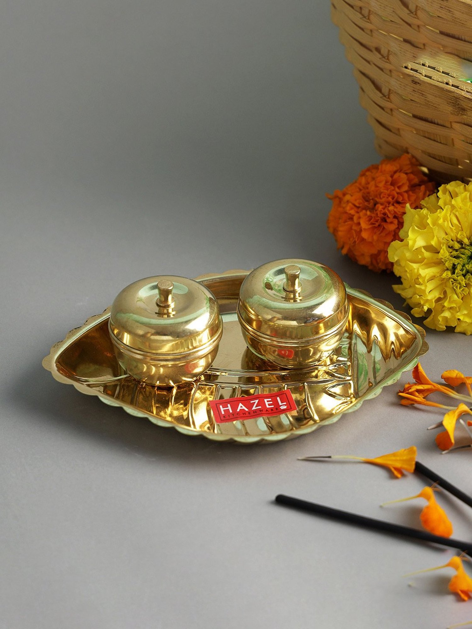 HAZEL Shank Karma Gold Brass Aarti Thali