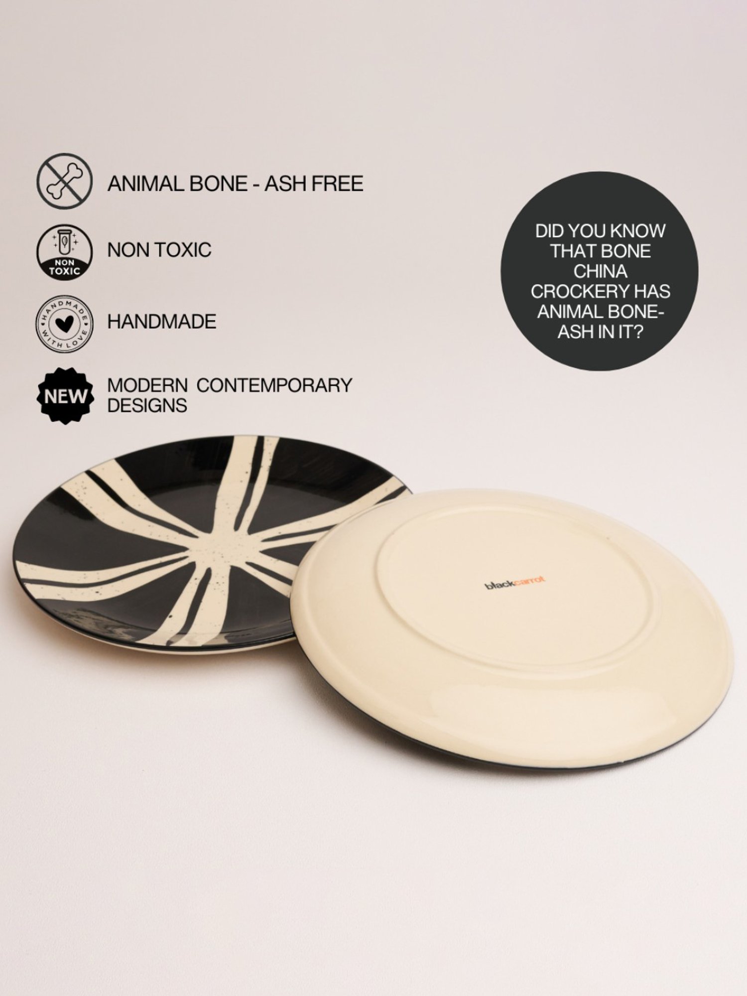 BlackCarrot Black & White Ceramic Dinner Plates - Set of 2