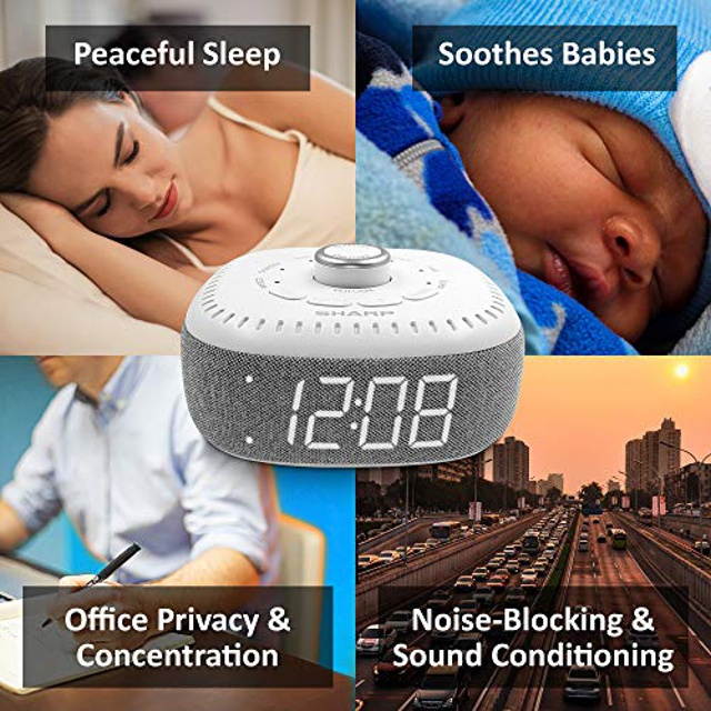DreamCaster by Sharp Sound Machine Alarm Clock with Bluetooth Speaker, 6 High Fidelity Sleep Machine Soundtracks - White Noise Machine for Baby, Adults, Home and Office - White LED