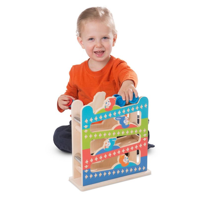 Melissa & Doug First Play Roll & Ring Ramp Tower With 2 Wooden Cars