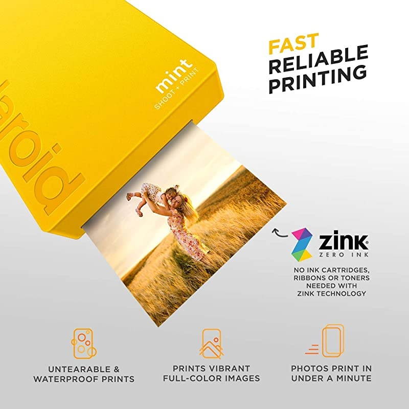 Zink  Mint Instant Print Digital Camera (Black), Prints on Zink 2x3 Sticky-Backed Photo Paper