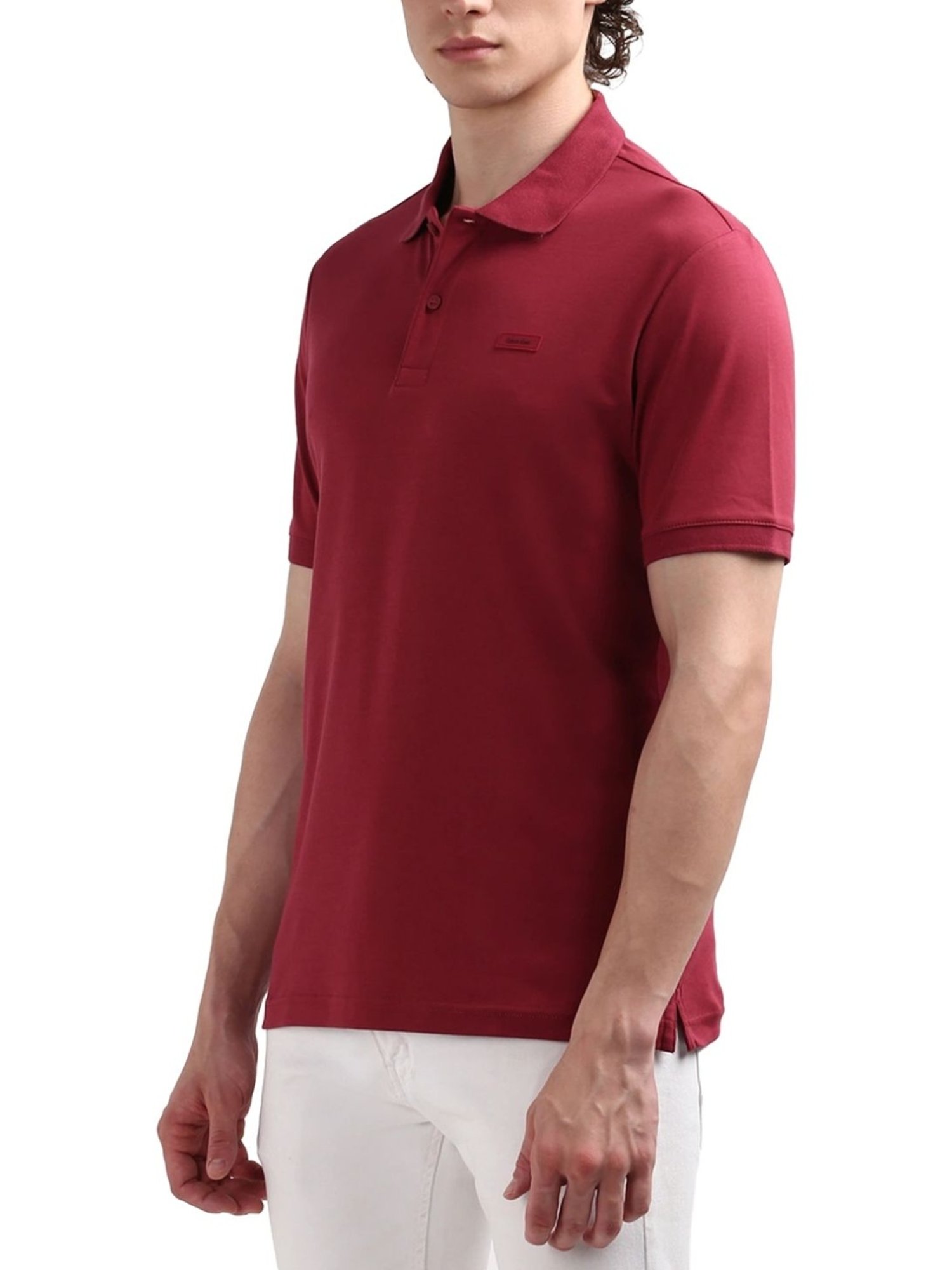 Calvin Klein Maroon Cotton Slim Fit Polo T-Shirt