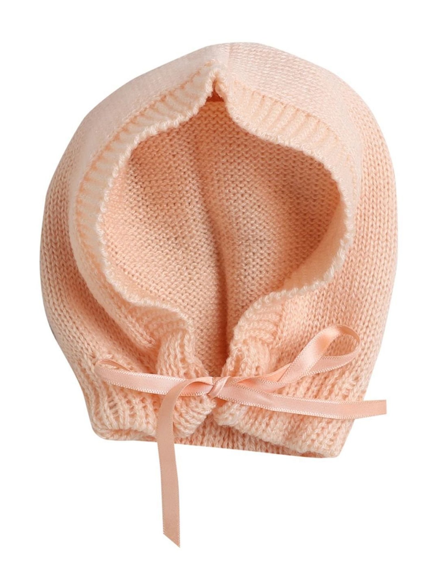 Little Angels Kids Peach Textured Pattern Full Sleeves Sweater Set