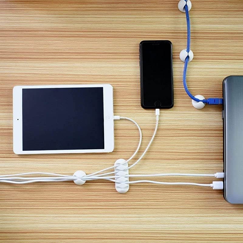 Multipurpose White Cable Clips  Cord Management System for Organizing Cable Cords Home and Office Self Adhesive Cord Holders Desk Cable Organizer