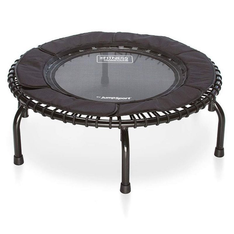 JumpSport 250 Indoor Home Cardio Fitness Safely Cushioned Rebounder Exercise Mini Trampoline with Premium Bungees and Workout DVD, Black