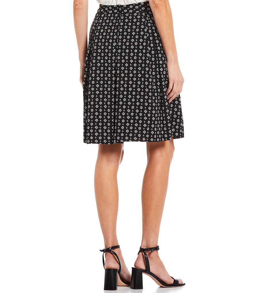 Tahari ASL Inverted Pleat Polka Dot Print Crepe Skirt