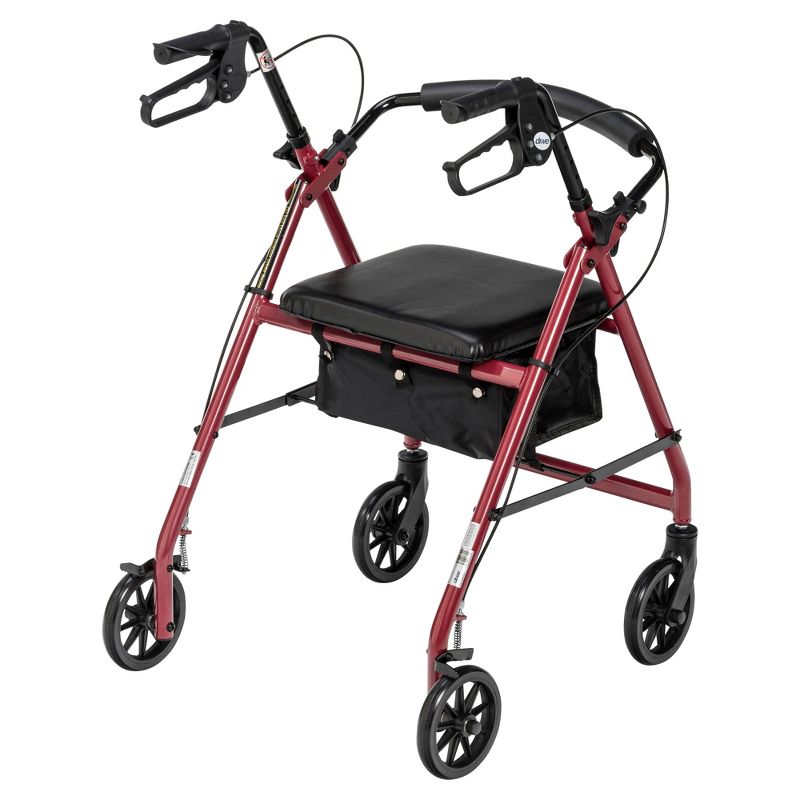 Drive Medical Walker Rollator with 6" Wheels, Fold Up Removable Back Support and Padded Seat, Red