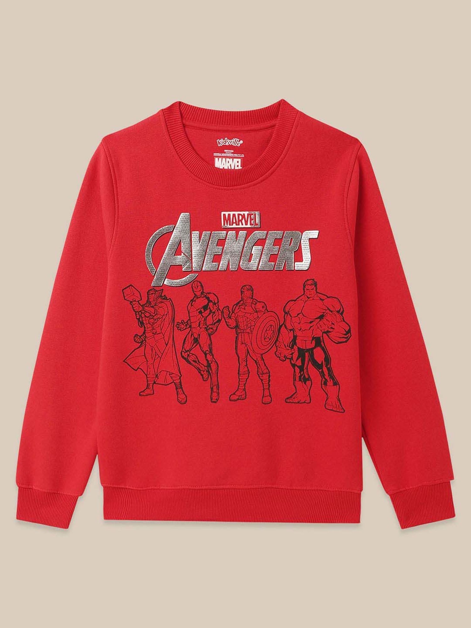 Kidsville Red Cotton Printed Full Sleeves Avengers Sweatshirt