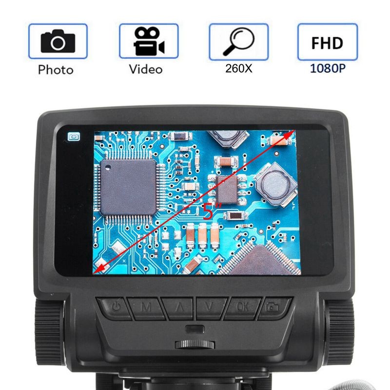 Andonstar 5" Digital Microscope 260X ADSM301 HDMI/AV 1080P for PCB Repair Tool