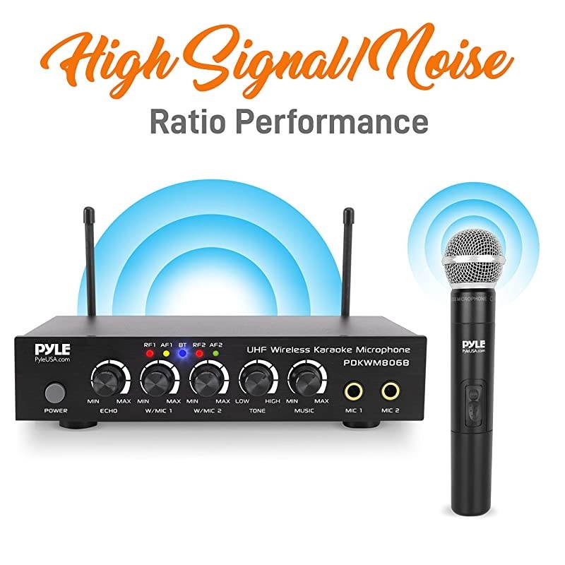 Portable UHF Wireless Microphone System Battery Operated Dual Bluetooth Cordless Microphone Set Includes 2 Handheld Transmitter Mic Mixer Receiver RCA for PA Karaoke DJ Party  PDKWM806B