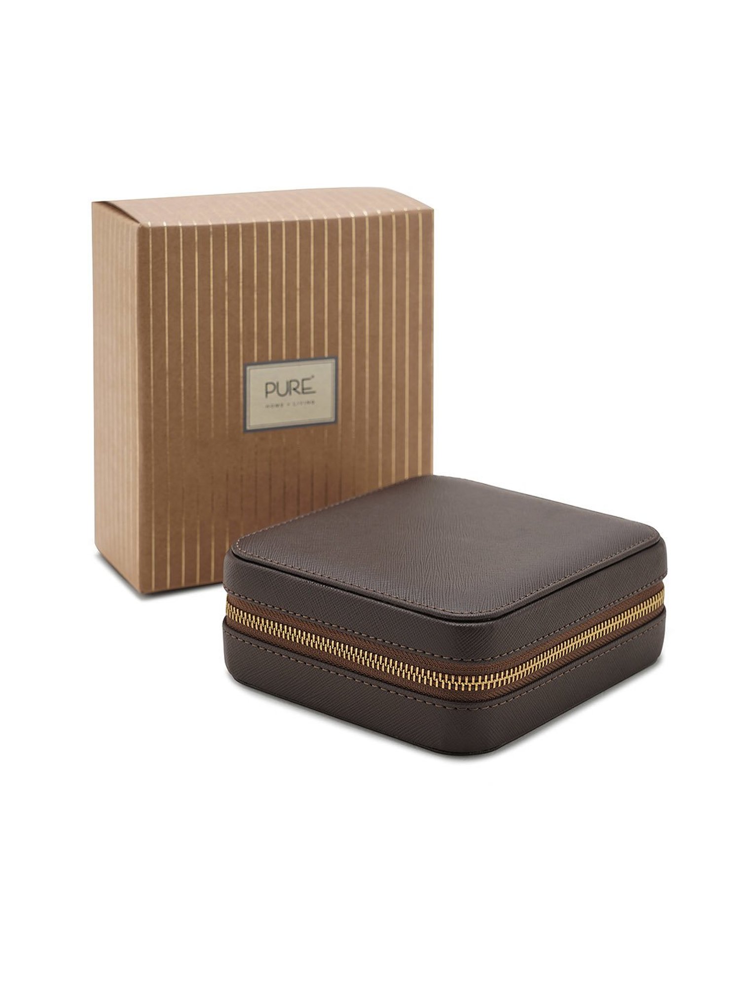 Pure Home and Living Brown Leather Solid Jewellery Organiser