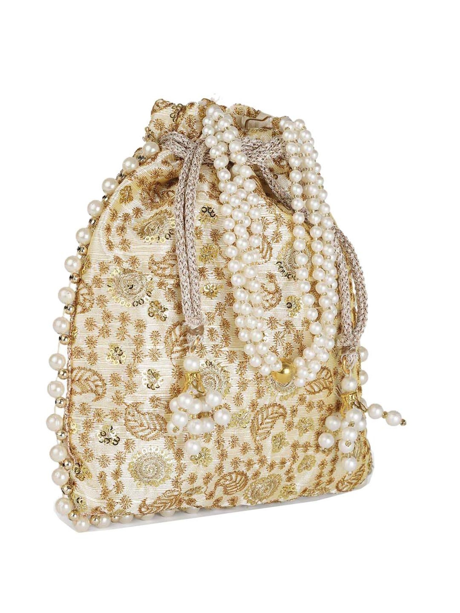 Gaurapakhi Golden Embroidered Potli