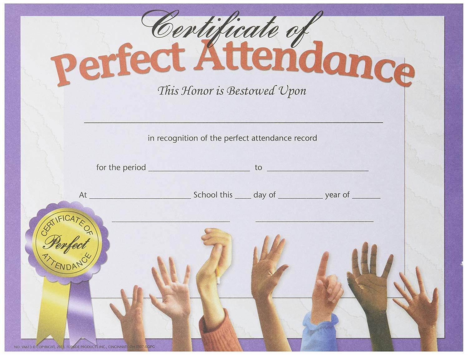 Hayes Perfect Attendance Certificate, 8-1/2 X 11 in, Paper, Pack of 30