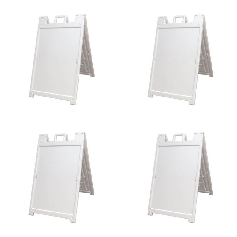 Plasticade 140NSBKBOXED Signicade Deluxe A-Frame Sidewalk Curb Sign Portable Folding Double-Sided Display with Quick-Change System, White (4 Pack)