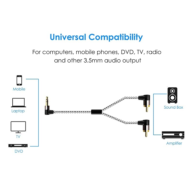 35mm to RCA Long 16ft Angle 35mm Male to 2RCA Male Auxiliary Stereo Audio Y Splitter GoldPlated for Smartphones MP3 Tablets SpeakersHome TheaterHDTV5M