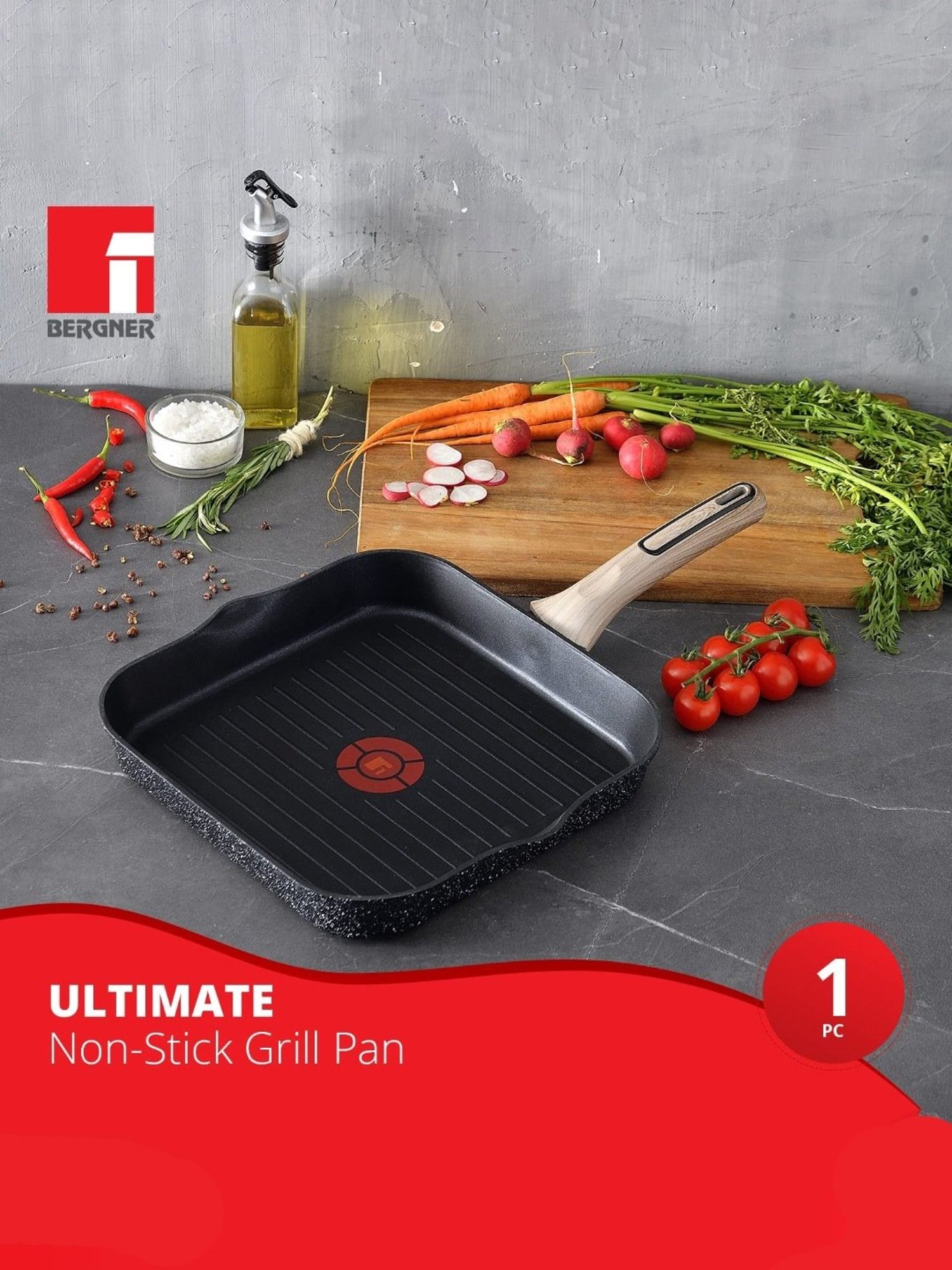 Bergner Grey Non-Stick Marble Induction Base Grillpan - 28cm