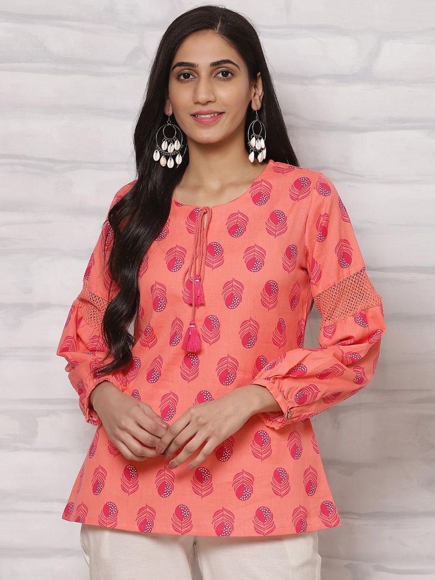 Rangriti Coral Cotton Printed Top