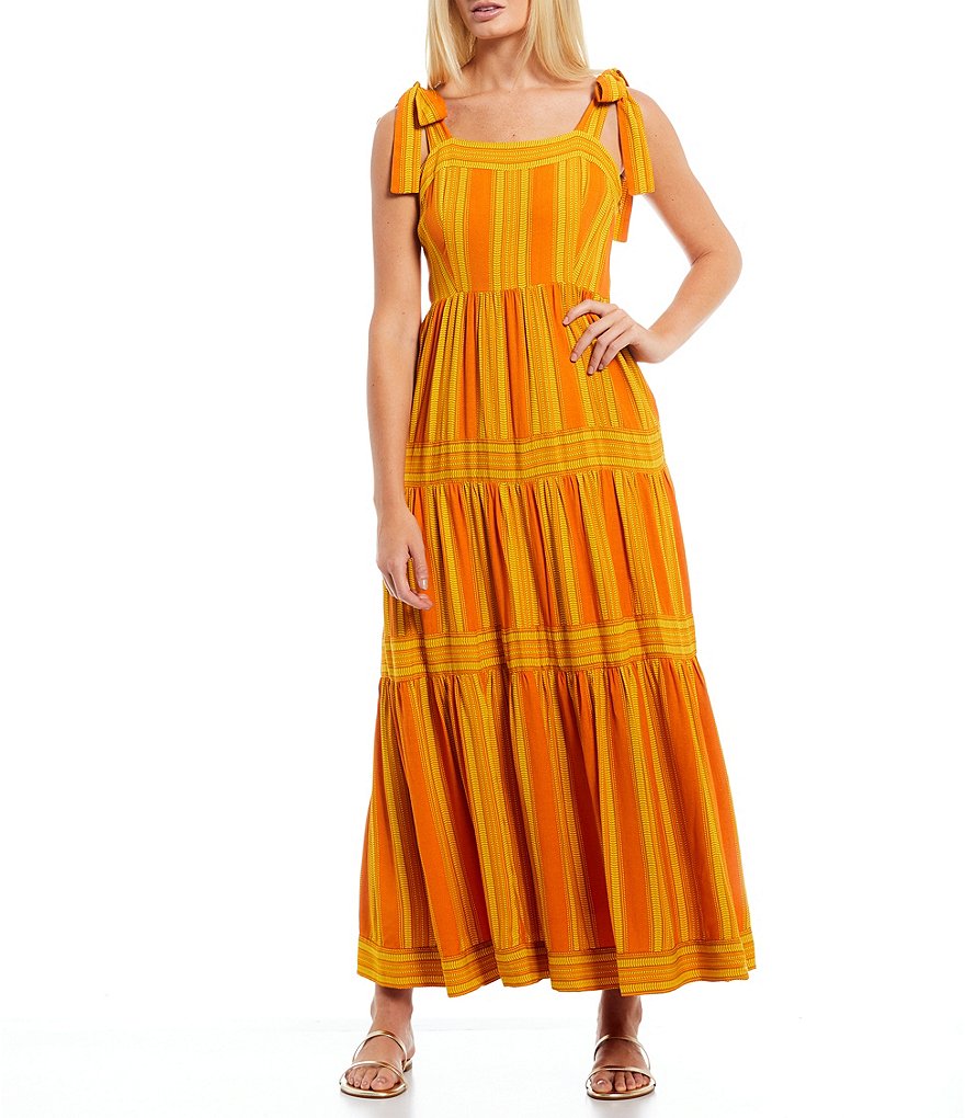 A Loves A Tier Print Square Neck Sleeveless Maxi Dress