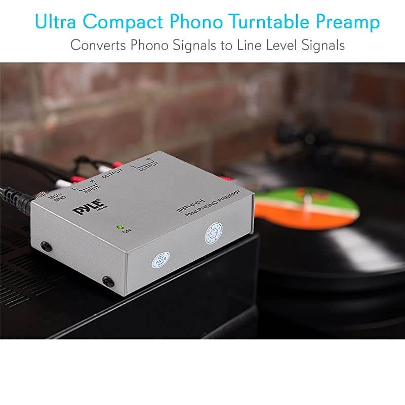Phono Turntable Preamp Mini Electronic Audio Stereo Phonograph Preamplifier with RCA Input RCA Output Low Noise Operation Powered by 12 Volt DC Adapter PP444