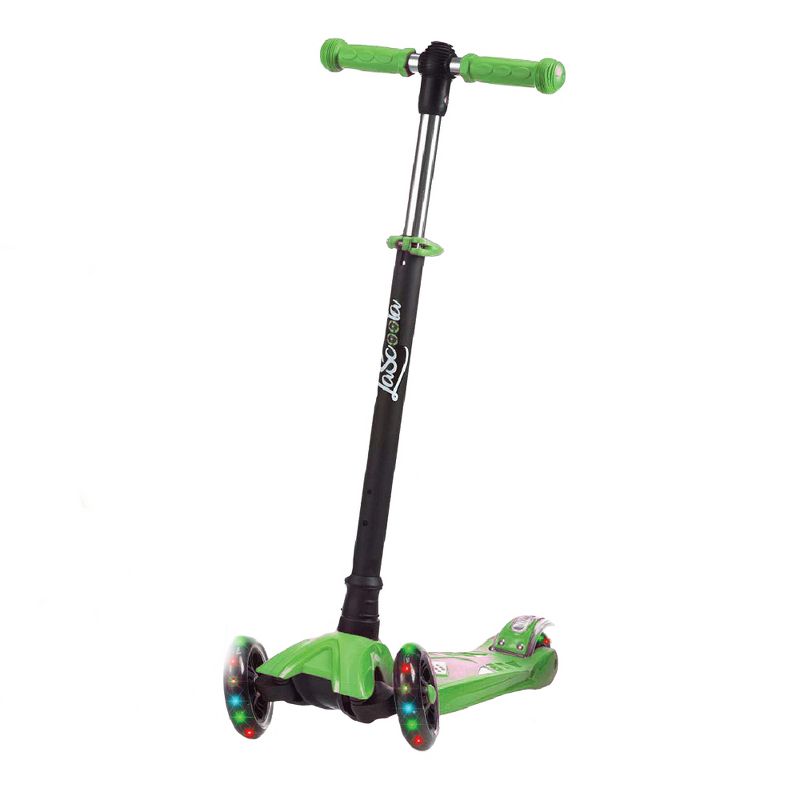LaScoota Toddler Girl and Boy Kids Adjustable Kick Scooter with Light Up Wheels and Removable Seat, (Green)