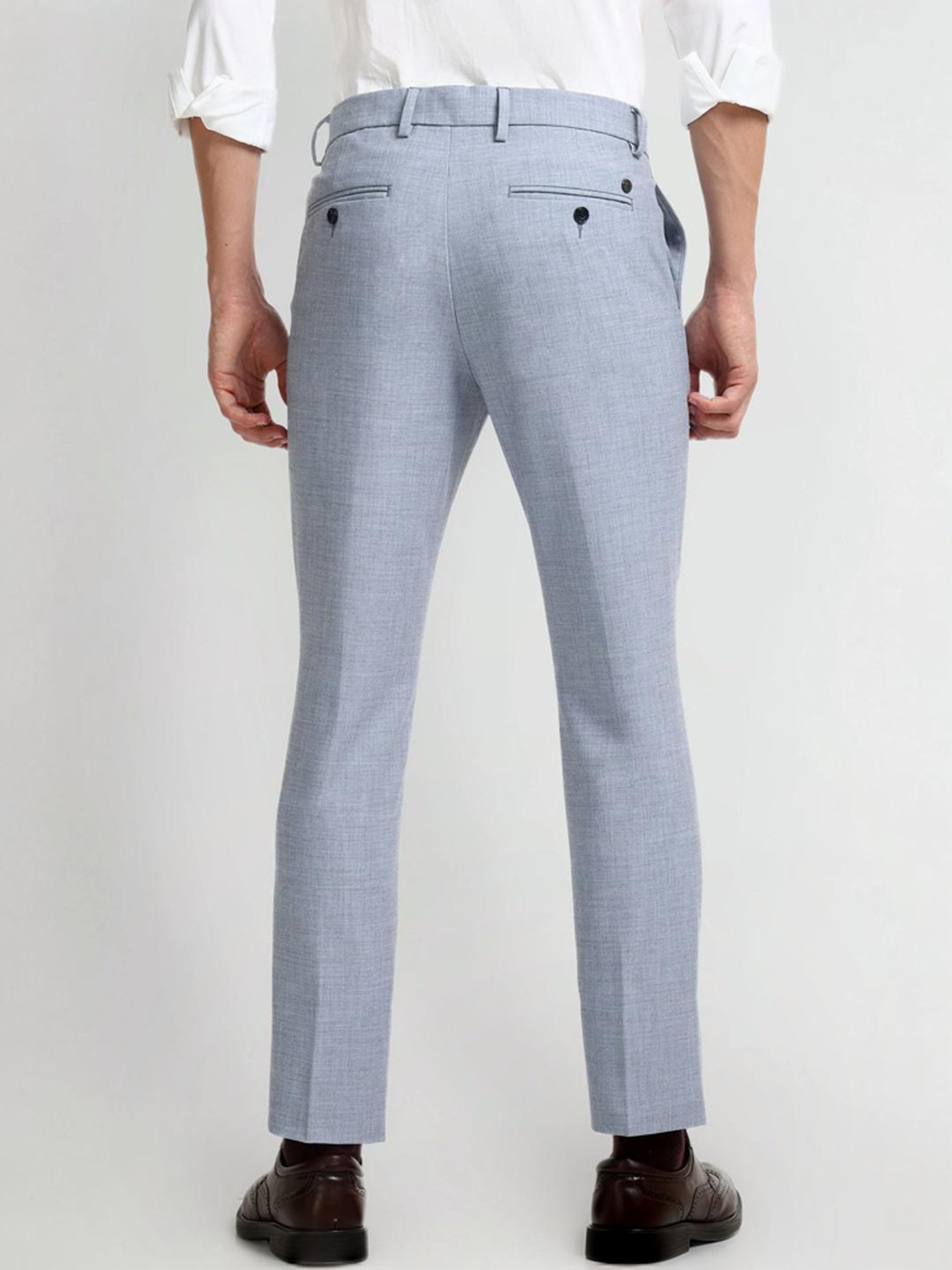 Arrow New York Blue Slim Fit Texture Trousers