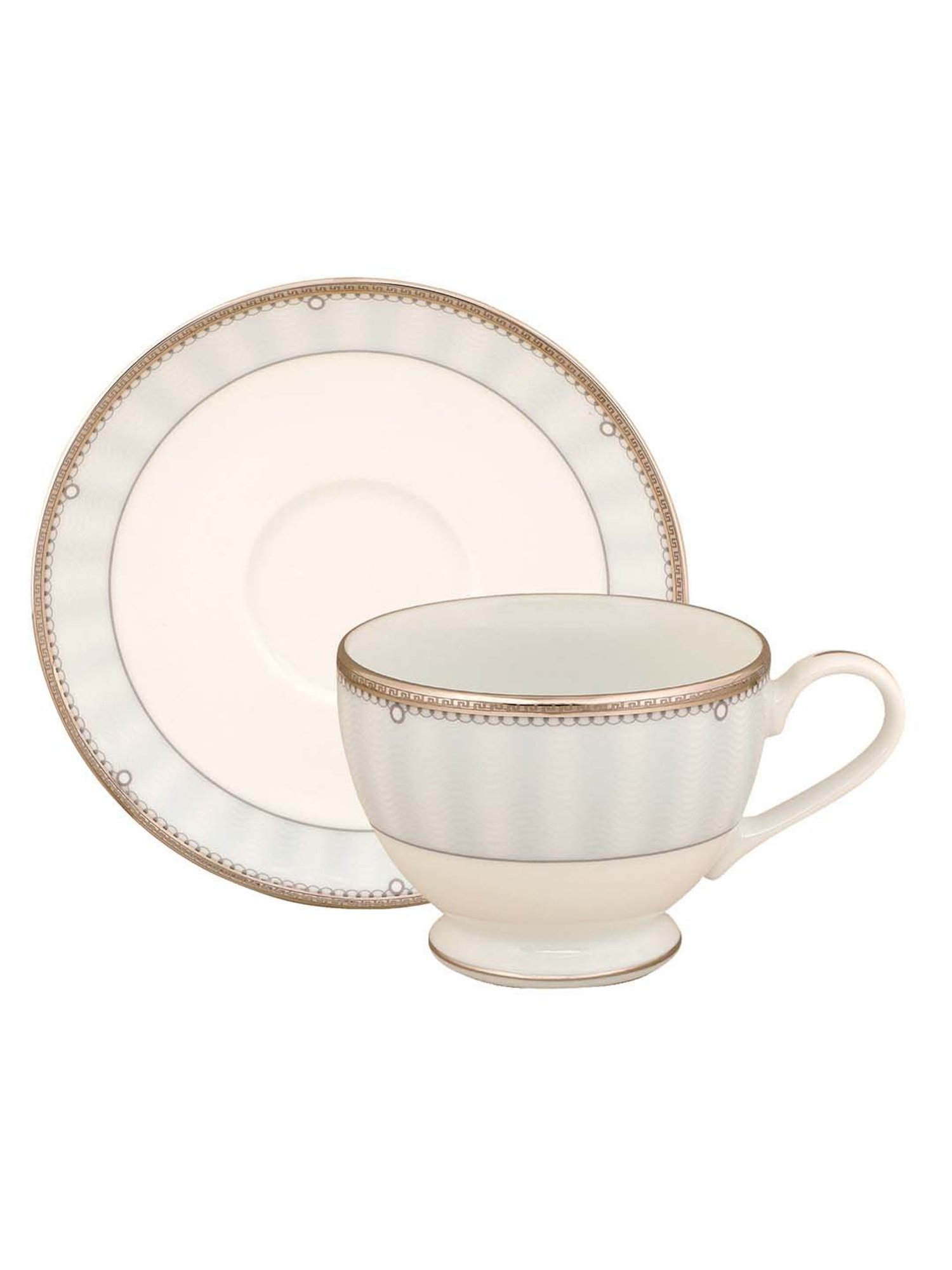 NORITAKE Hearth Off-White & Light Grey Porcelain 0.215 L Tea Set (6 Tea Cups & 6 Tea Saucers)