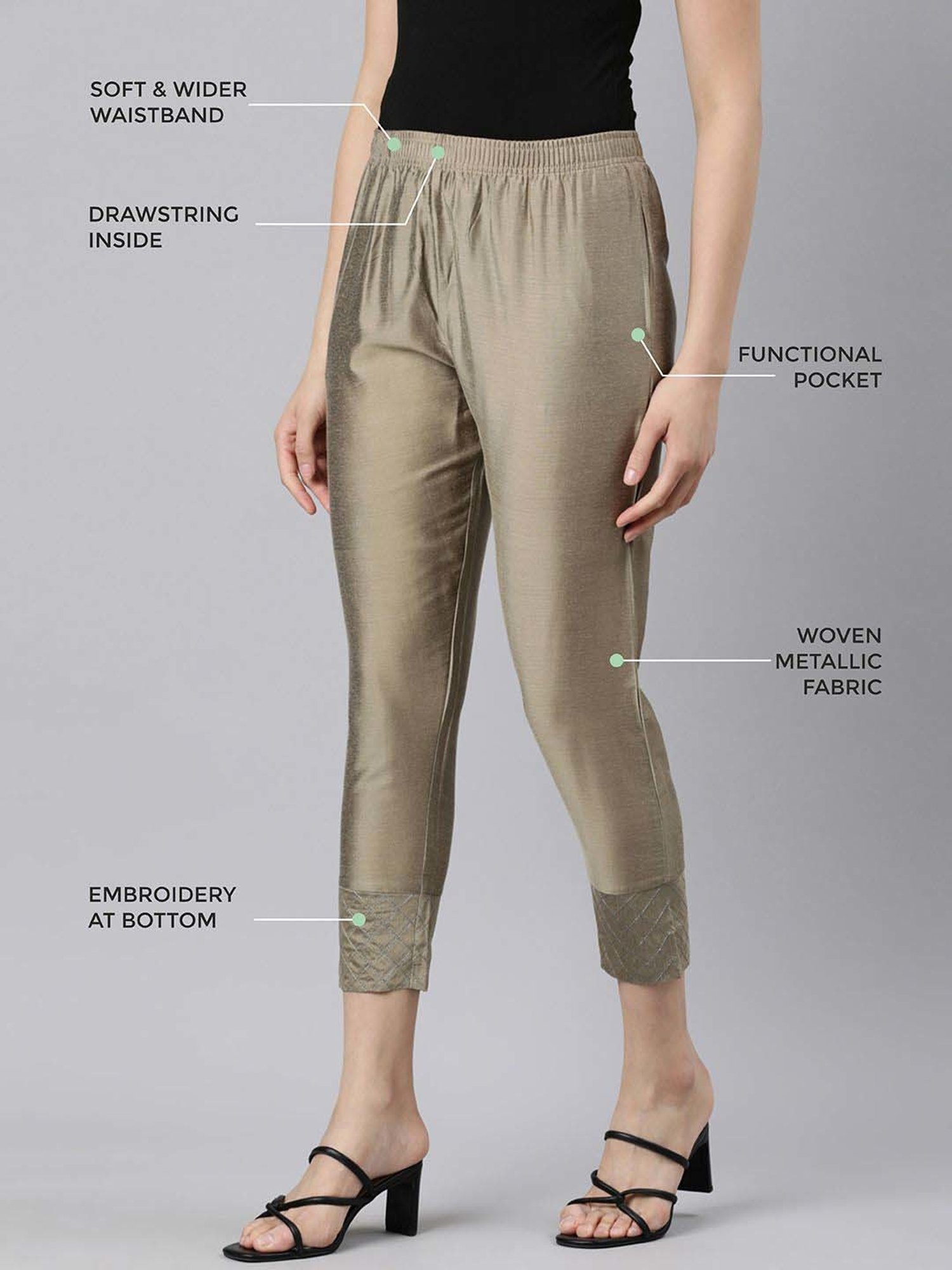 TWIN BIRDS Dark Beige Embroidered Pants