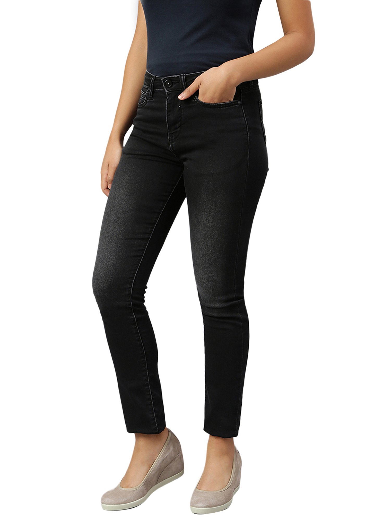 Woodland Black Regular Fit Lightly Washed Jeans