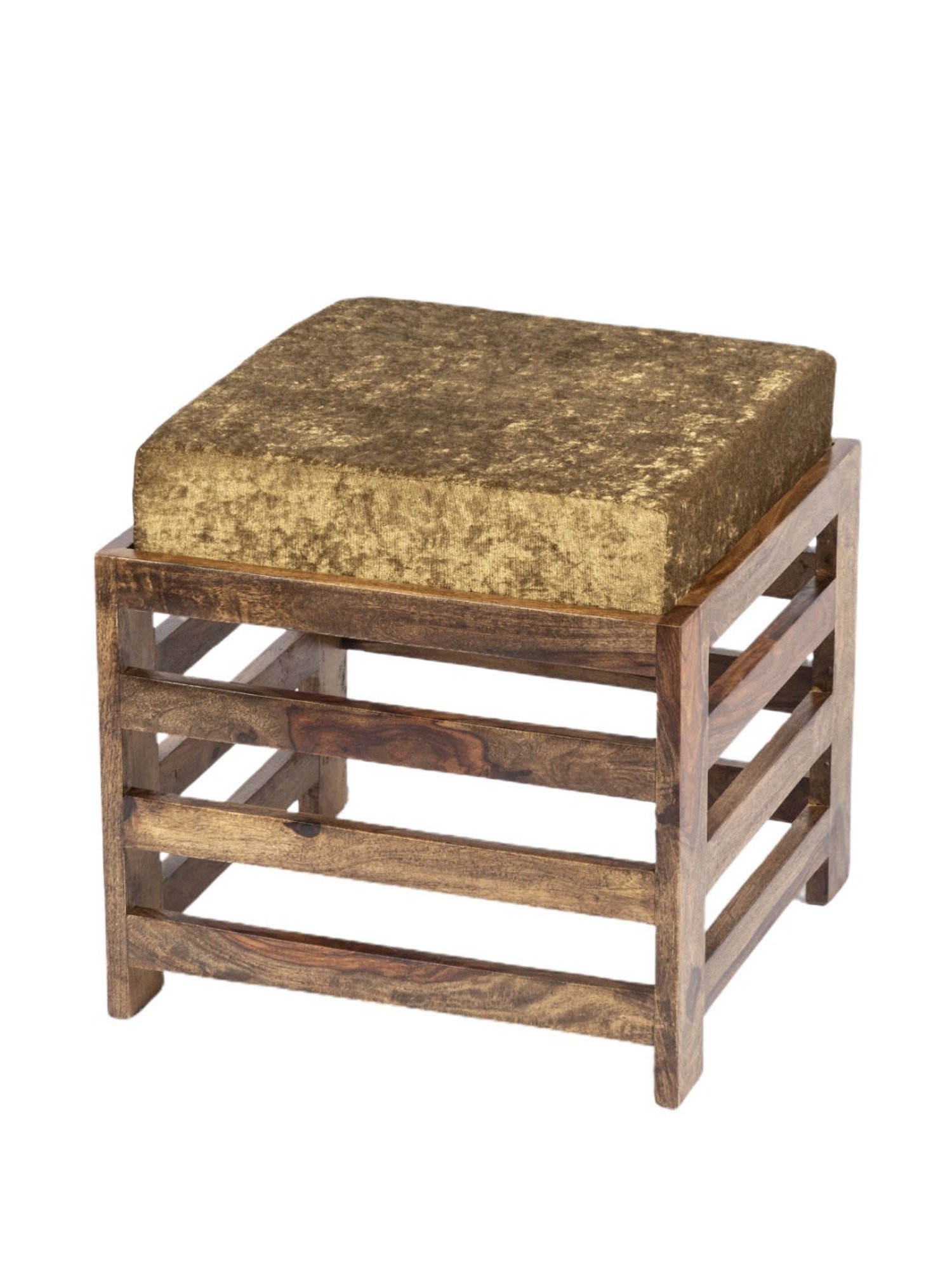 Ikiriya Houston Solid Brown & Green Sheesham Wood Stool Teak Finish