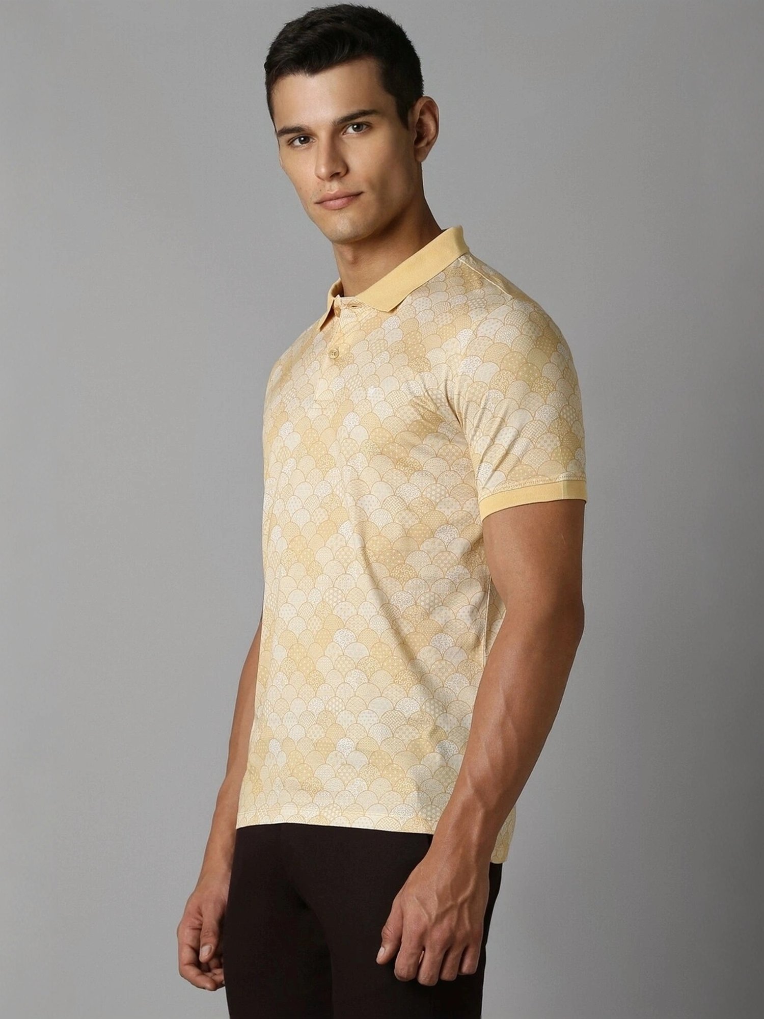 Louis Philippe Yellow Cotton Regular Fit Printed Polo T-Shirt