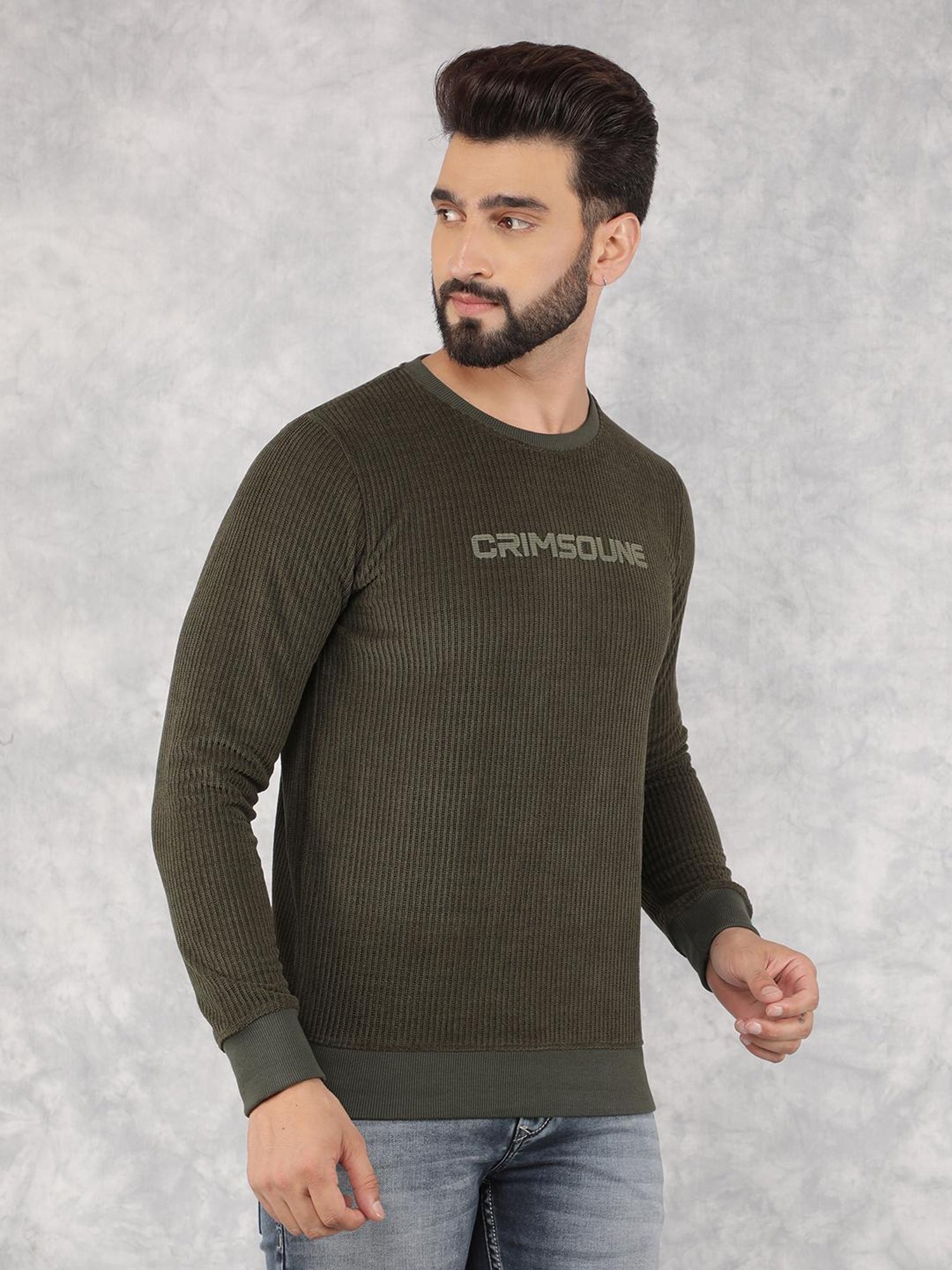 Crimsoune Club Olive Regular Fit Logo Printed Sweatshirt