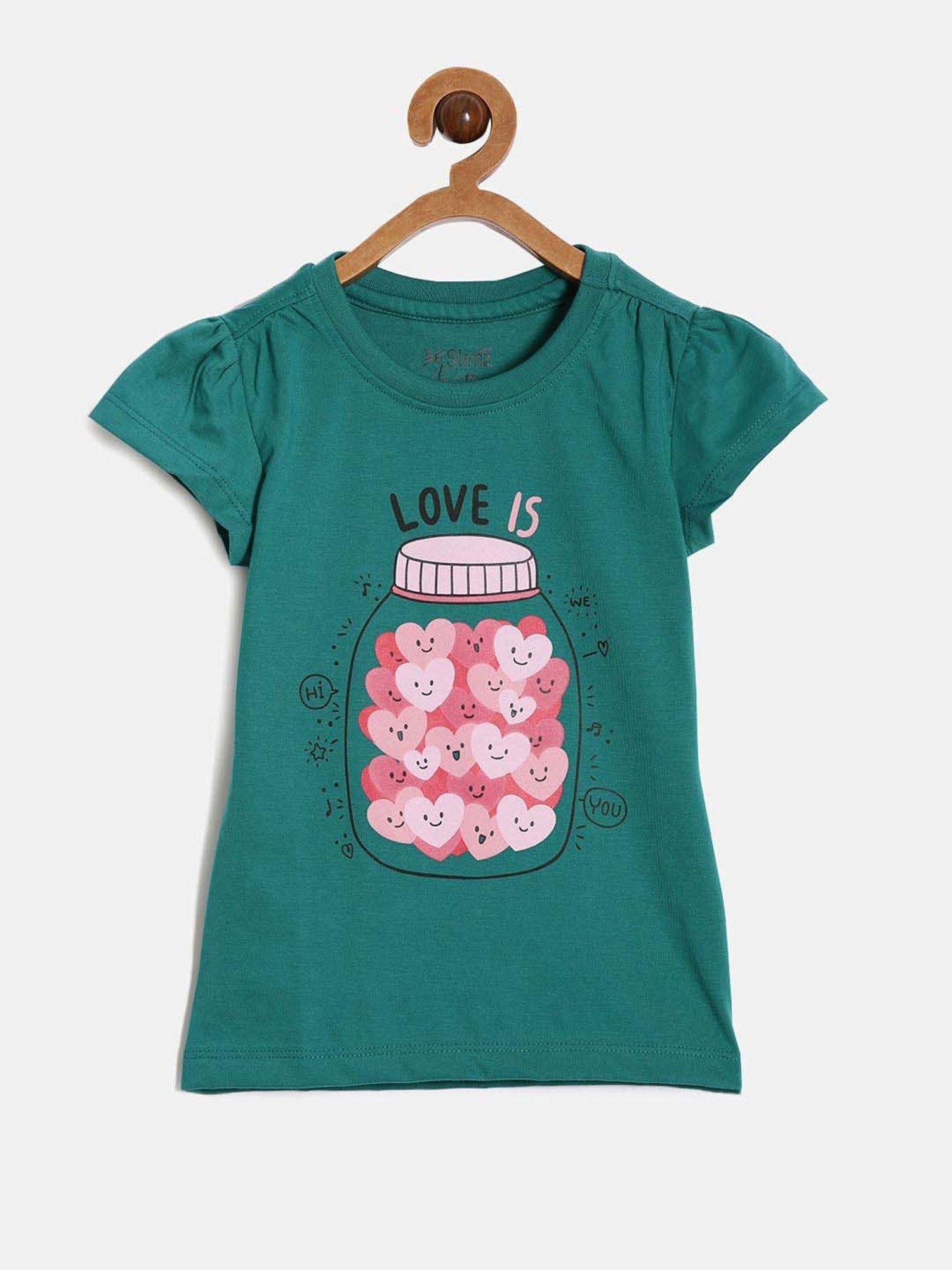 Dixcy Slimz Kids Teal Blue & Pink Cotton Printed T-Shirt