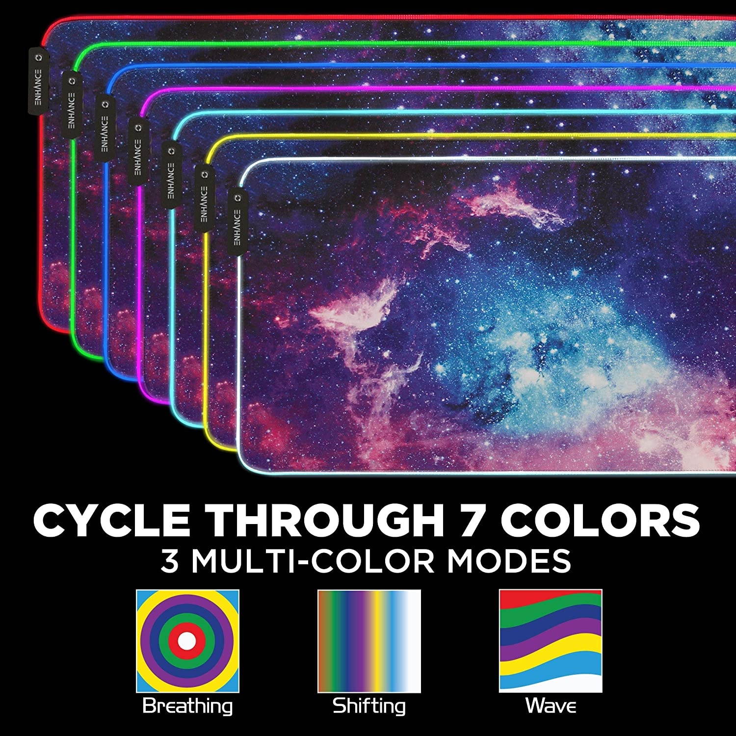 ENHANCE Extra Large LED Gaming Mouse Pad - Soft XXL Desk Mat with 7 RGB Colors, 3 Color Modes, Smart Control, Water Resistant High Speed Tracking Surface - (Galaxy) - Extended Pad - 32 x 14 inches