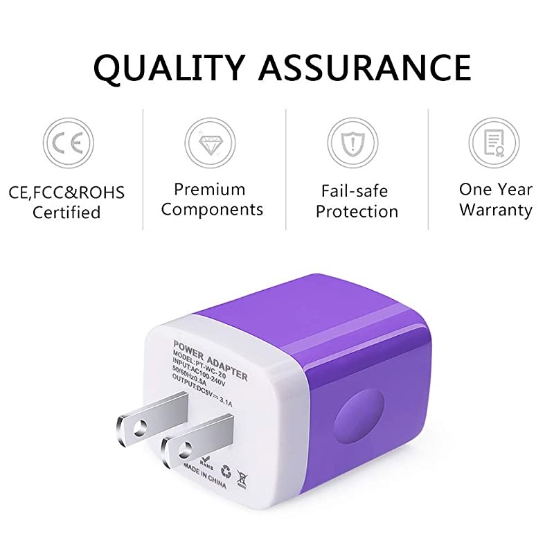 USB Charger Adapter,  2 Pack 3.1A 3-Port Universal Home Travel USB Fast Charging Adapter Plug Cube Block Base Plug Outlet Compatible Phone X/8/7/Plus, HTC, LG