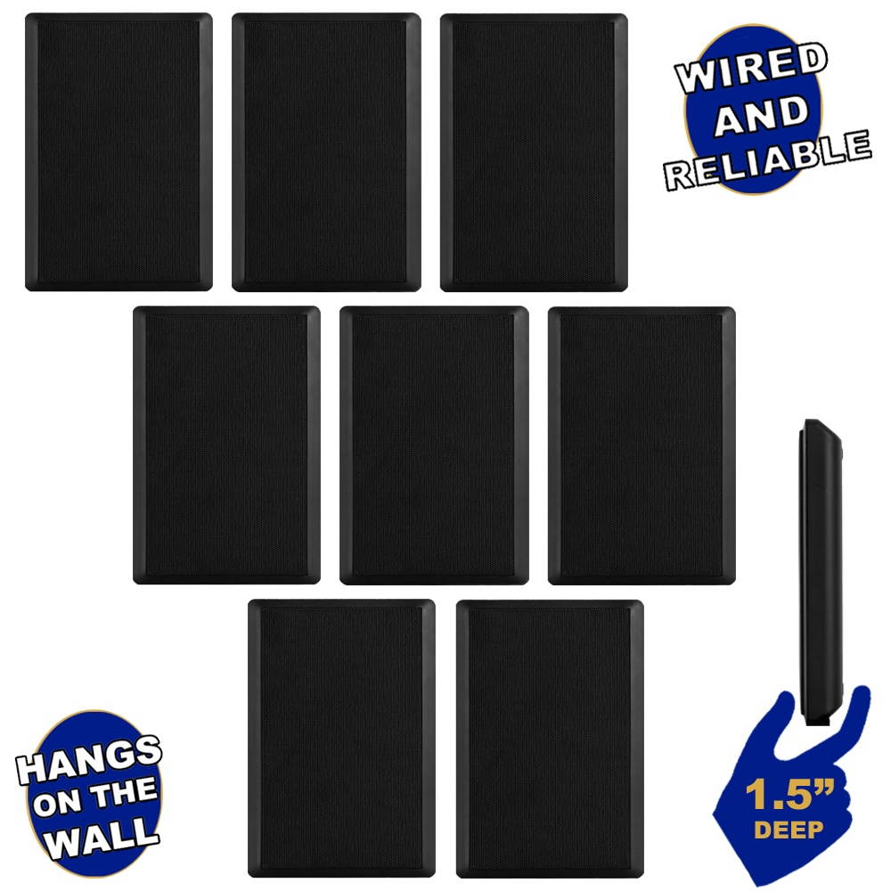 Acoustic Audio SLM1B Mountable On Wall Slim Speakers Home Theater Wired 4 Pair Pack