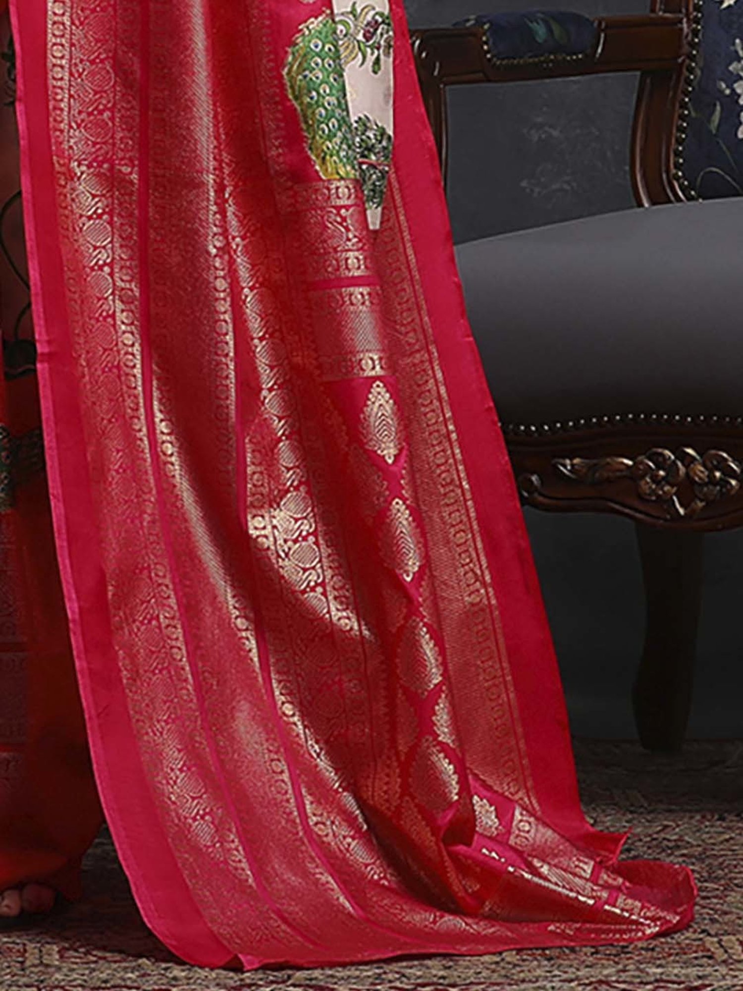 Saree Mall Beige & Pink Silk Printed Saree With Unstitched Blouse