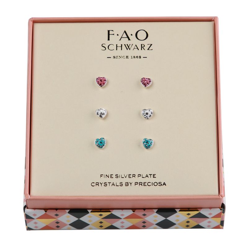 FAO Schwarz Pink, Crystal and Blue Stone Heart Trio Earring Set