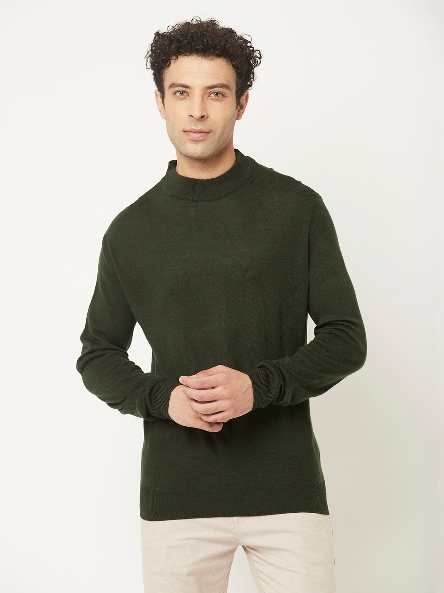 Crimsoune Club Green Regular Fit Round Neck Sweater