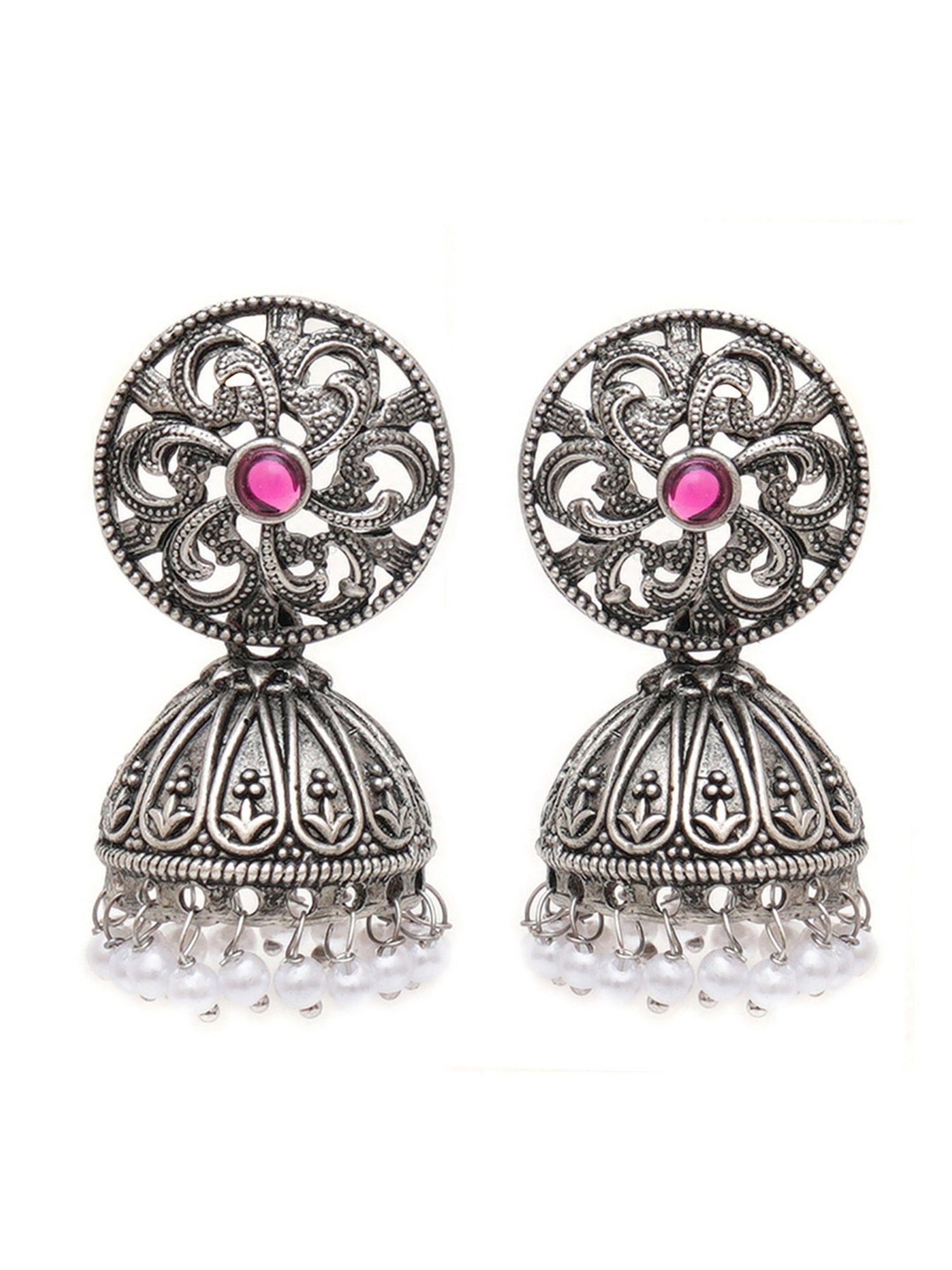 Karatcart Oxidized Silver Round Jhumki Earrings