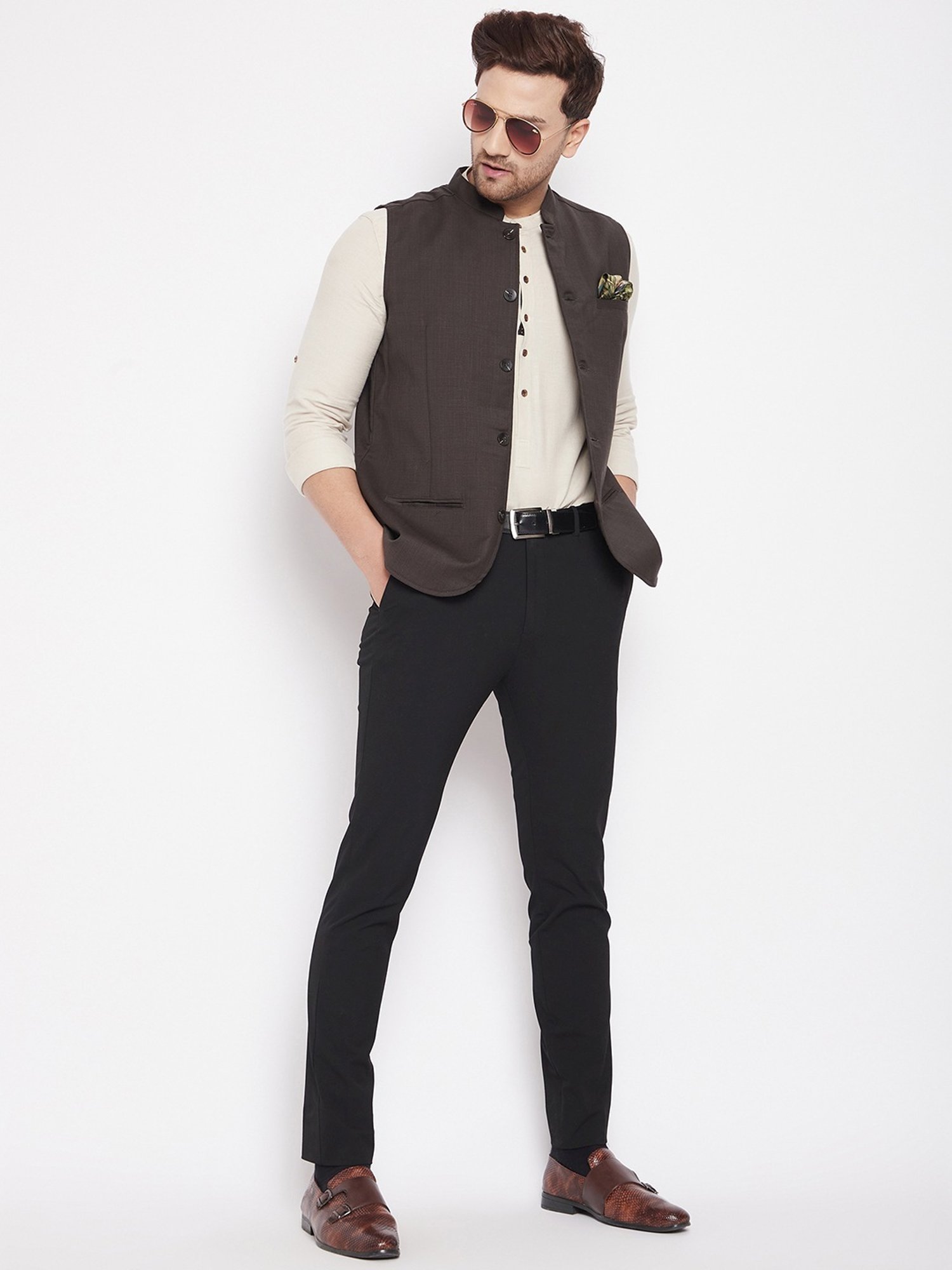 Even Brown Regular Fit Nehru Jacket