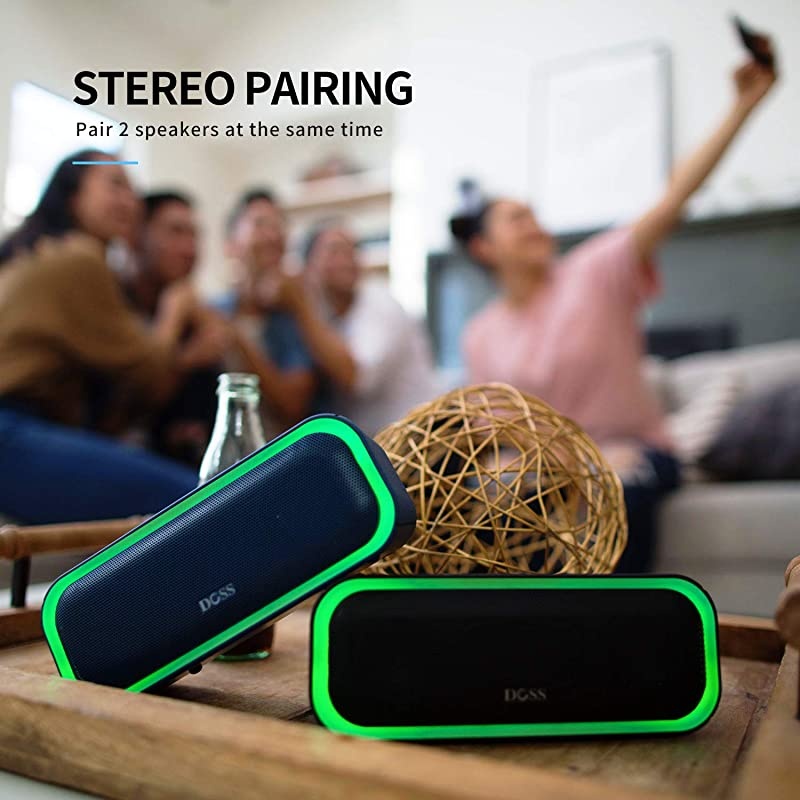 Bluetooth Speakers  SoundBox Pro Portable Wireless Bluetooth Speaker with 20W Stereo Sound Active Extra Bass Wireless Stereo Pairing Multiple Colors Lights IPX5 20 Hrs Battery Life Black