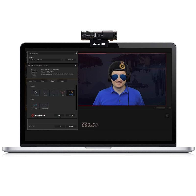 AVerMedia Live Streamer CAM 313: Full HD 1080P Streaming Webcam, Privacy Shutter, Dual Microphone, 360 Degree Swivel Design, Exclusive AI Facial Tracking Stickers - Black (PW313)