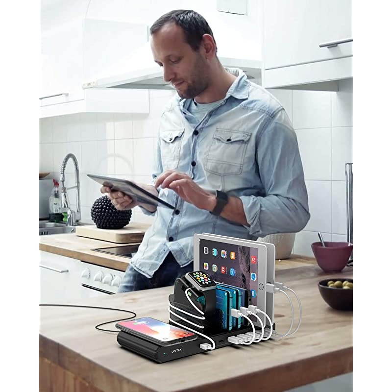 Wireless Charging Station for Multiple Devices15W Wireless Charger with 8Port Charging Dock Organizer Stand for iPhone iPad Samsung Android Phone Tablet