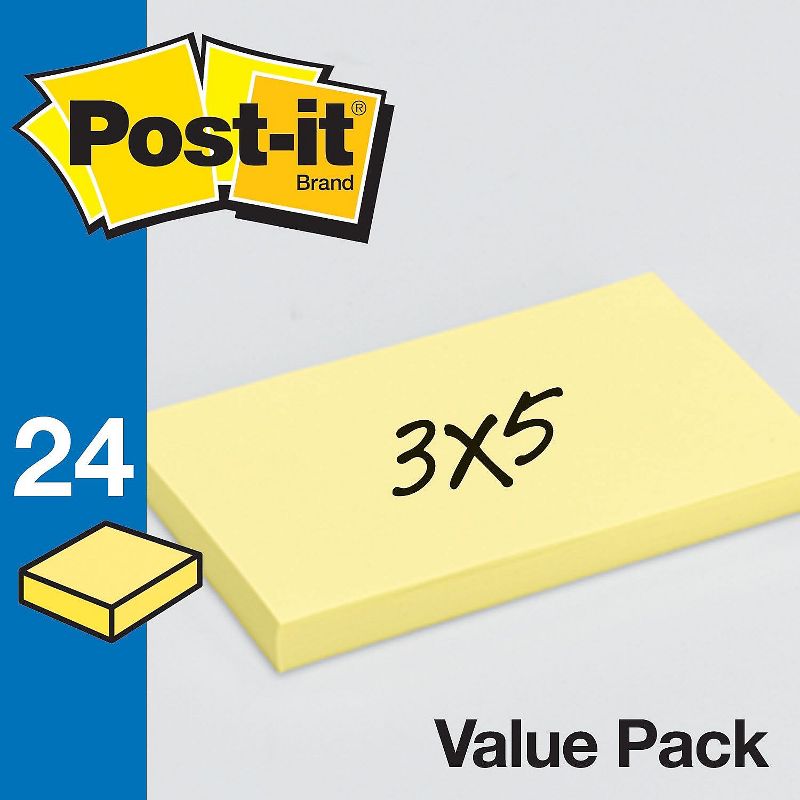 Post-it Original Pads in Canary Yellow 3 x 5 90-Sheet 24/Pack 65524VADB