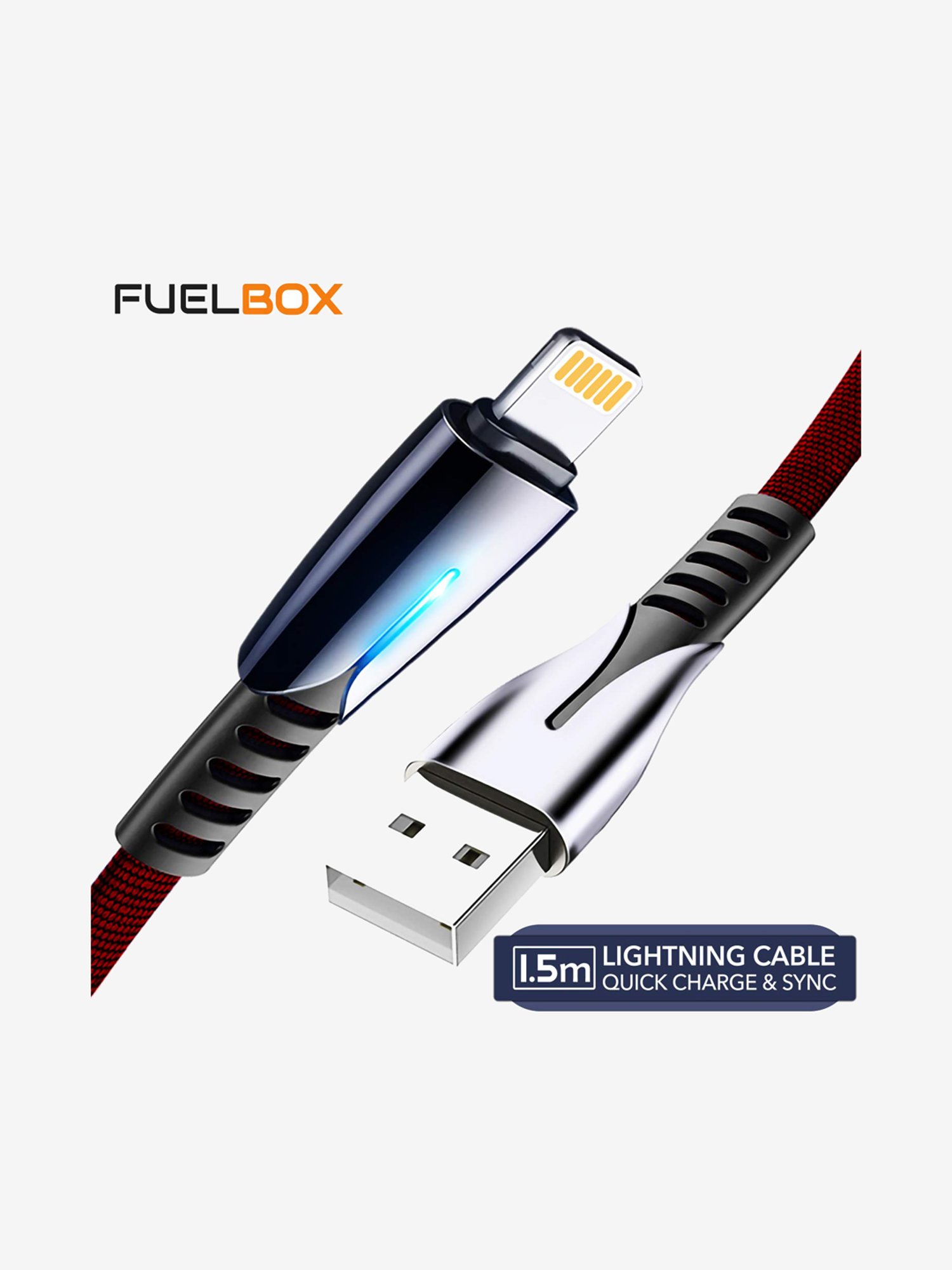 Fuelbox Nylon Tough Tested Braided Led Lightning To Usb Cable With Ultra Flexible 1.5 M(Red)