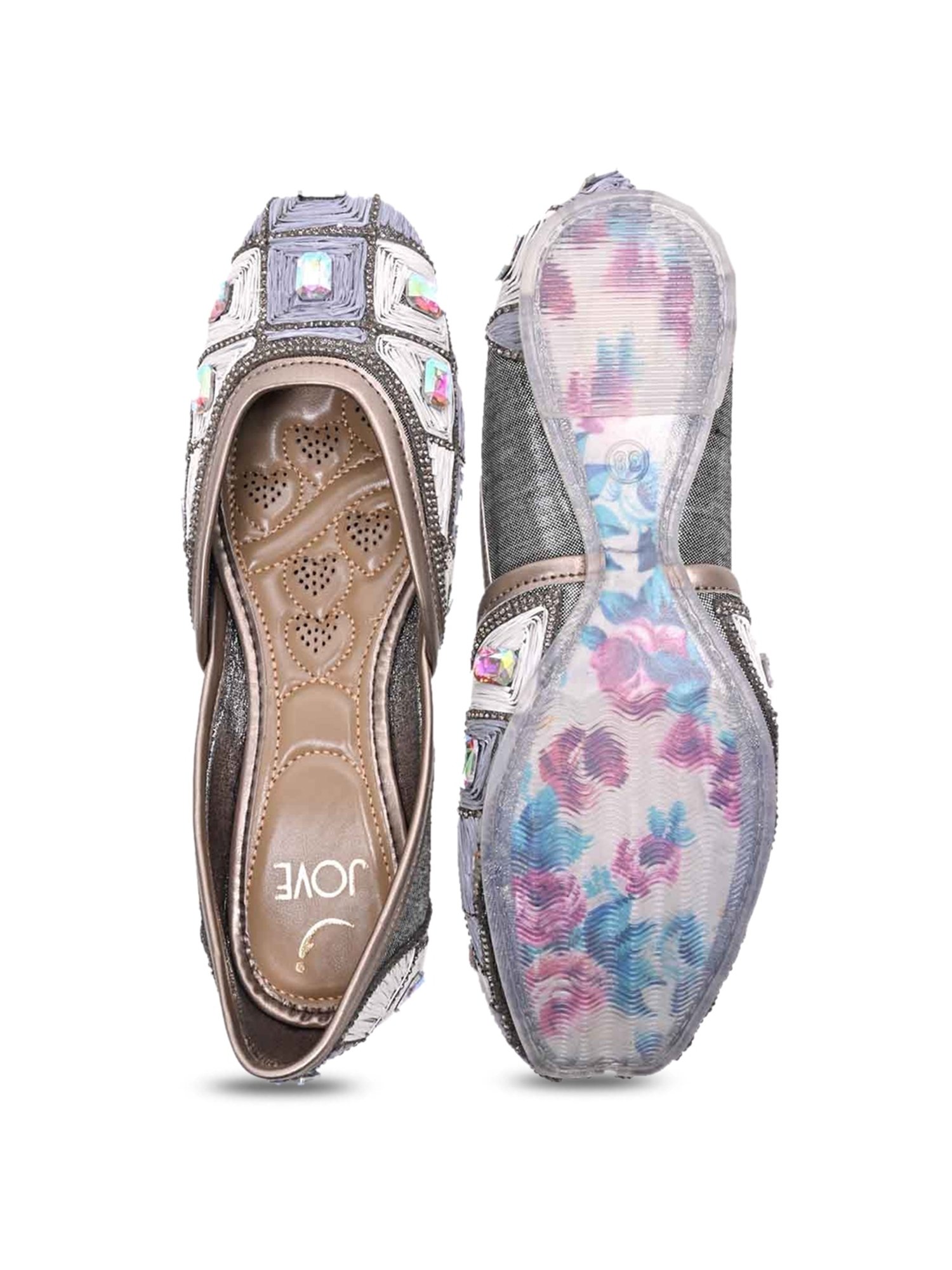 Jove Women's Grey Ethnic Juttis